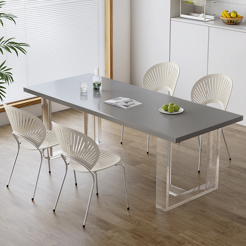 Modern Rectangle Dining Room Table Solid Wood Sled Base Fixed Dining Table