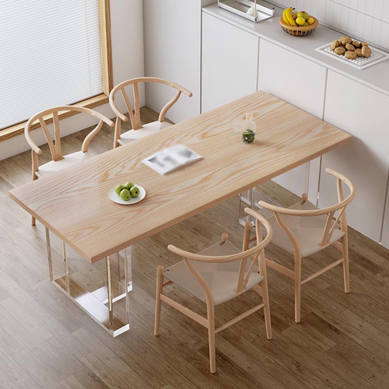 Modern Rectangle Dining Room Table Solid Wood Sled Base Fixed Dining Table