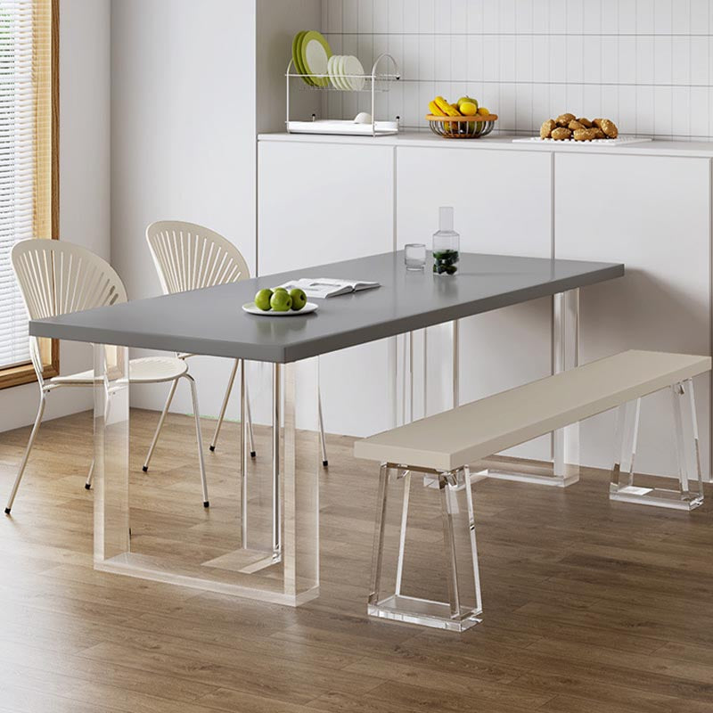 Modern Rectangle Dining Room Table Solid Wood Sled Base Fixed Dining Table