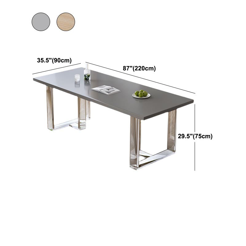 Modern Rectangle Dining Room Table Solid Wood Sled Base Fixed Dining Table