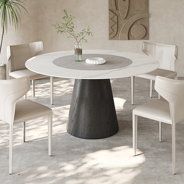 Solid Wood Pedestal Dining Table Oval Stone Top Dining Table in White