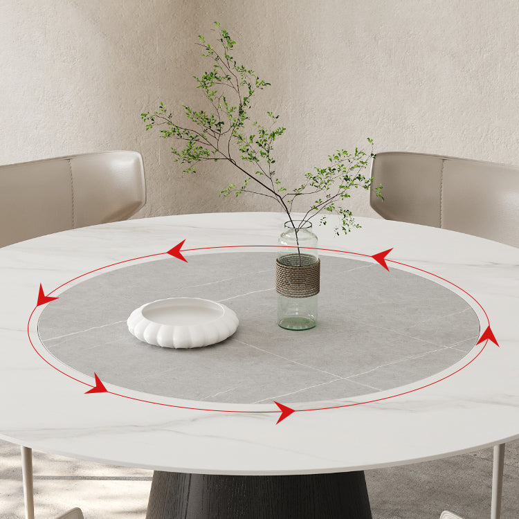 Solid Wood Pedestal Dining Table Oval Stone Top Dining Table in White