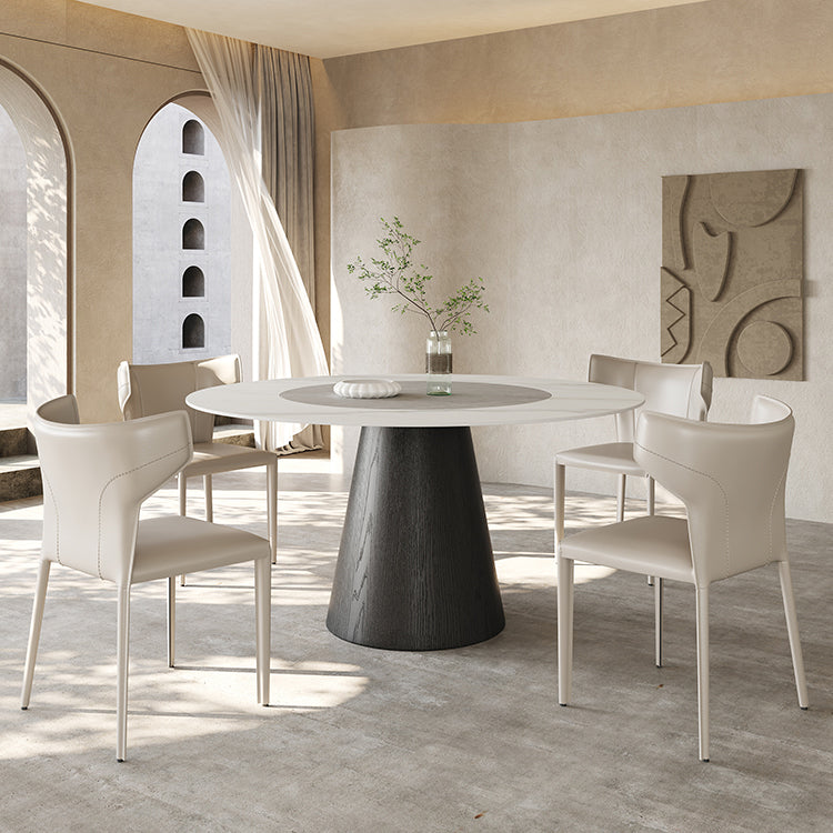 Solid Wood Pedestal Dining Table Oval Stone Top Dining Table in White