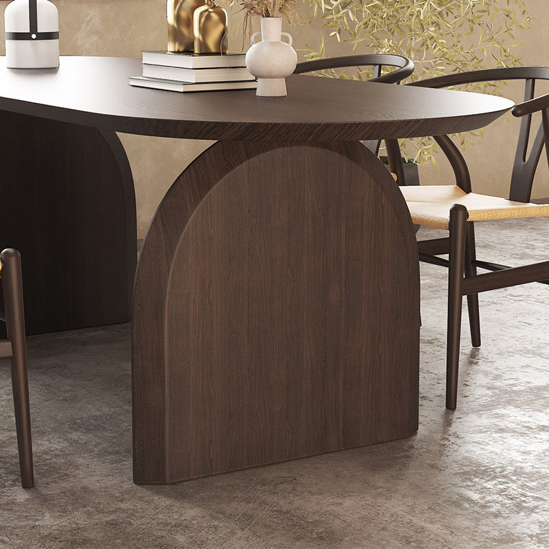 Brown Solid Wood Dining Table Modern Oval Furniture with Double Pedestal for Office
