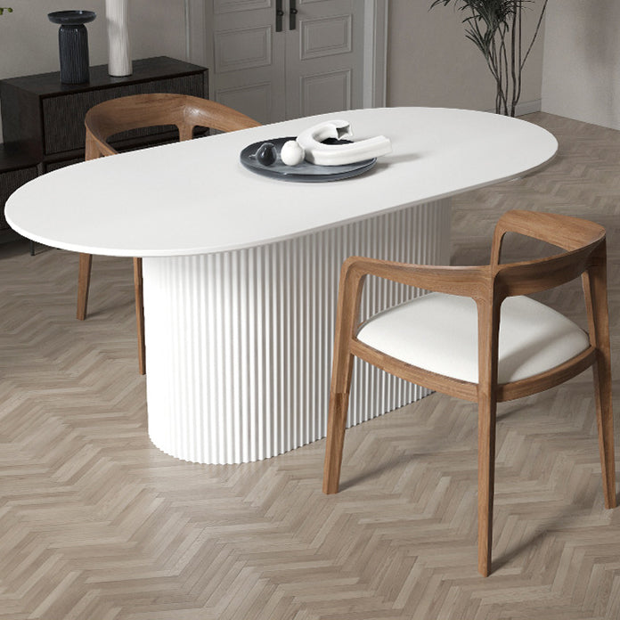 Oval Sintered Stone Dining Table Modern Home Dining Table with Wood Pedestal Base