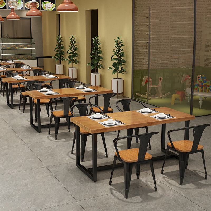 Black Metal Trestle Counter Table Industrial Rectangle Solid Wood Top Table