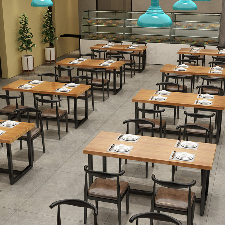 Black Metal Trestle Counter Table Industrial Rectangle Solid Wood Top Table