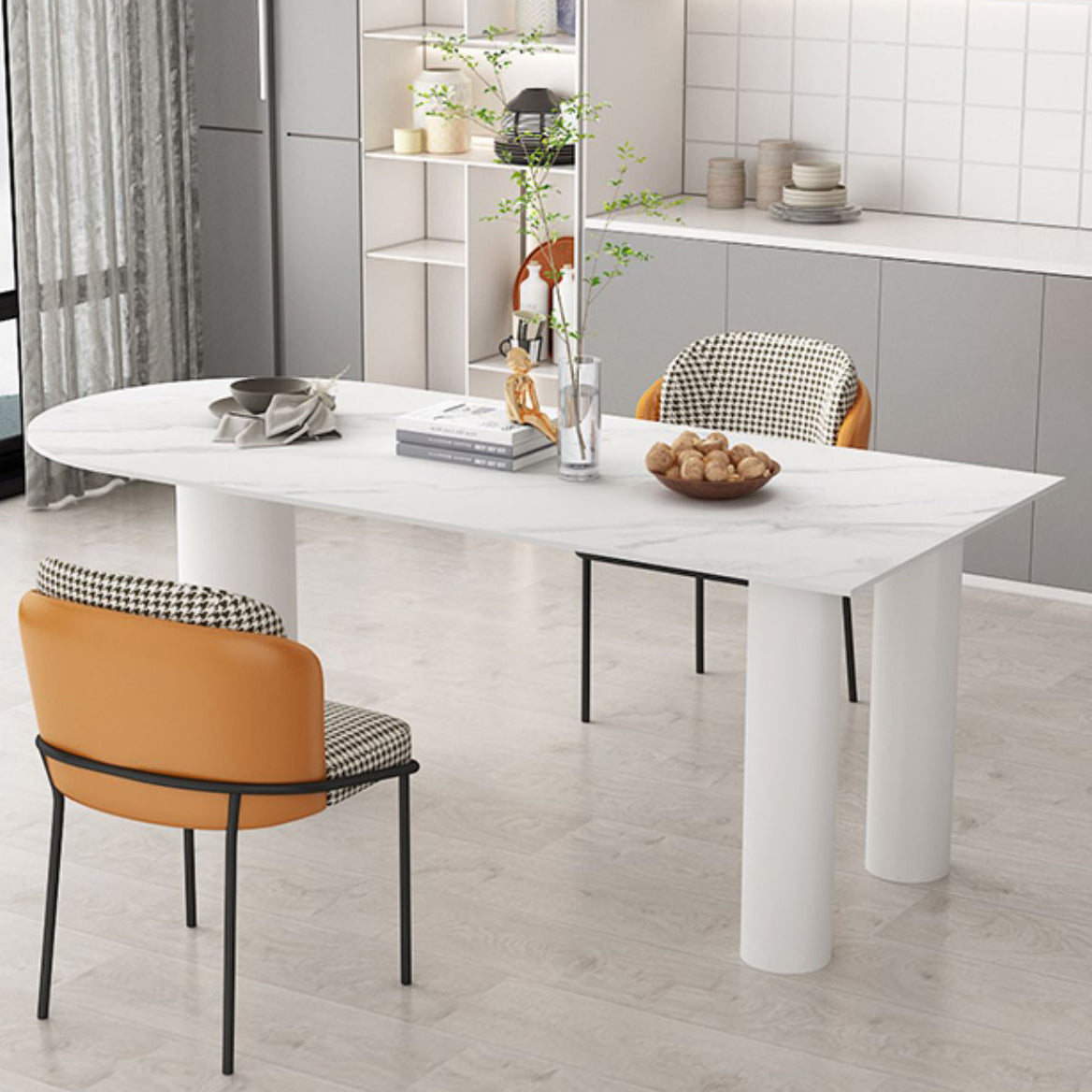 White Free Form Stone Dining Table Modern Furniture with Tripod Base in Matte Finish