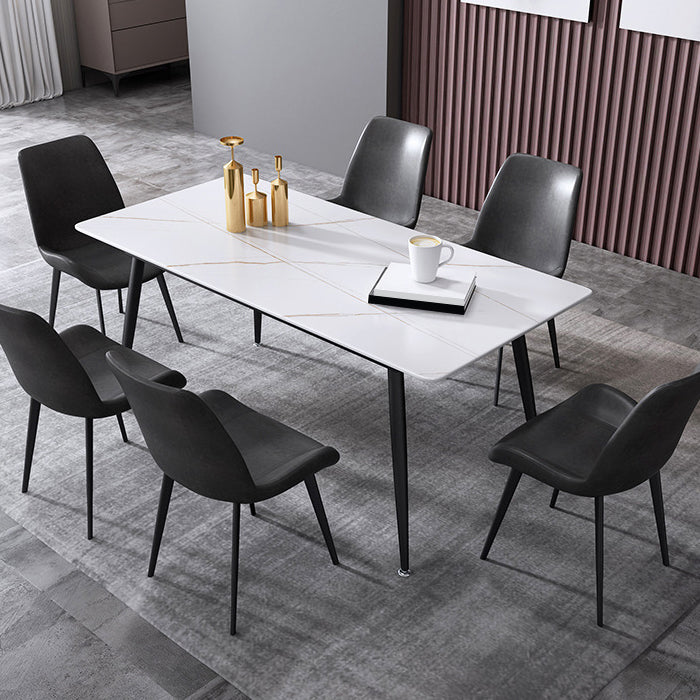 Industrial Rectangle Stone Table Standard Height Kitchen Table with 4 Legs