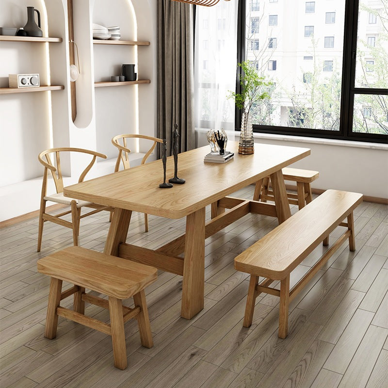 Solid Wood Dining Table Rectangle Dining Table with Trestle Base