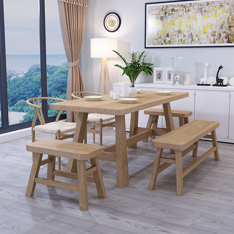 Solid Wood Dining Table Rectangle Dining Table with Trestle Base