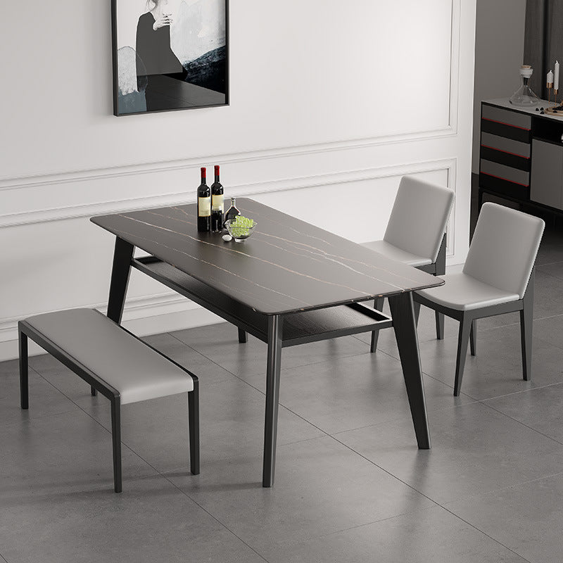 Stone Top Dining Table Contemporary Dining Table with 4 Wood Legs
