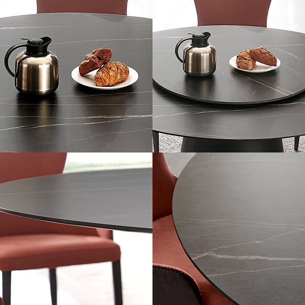 Black Stone Top Dining Table Contemporary Dining Table with Pedestal Base