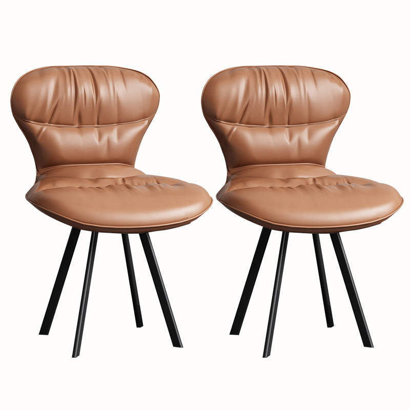 Black Steel Legs Dining Chairs Modern Armless Chair with Faux Leather Upholstered