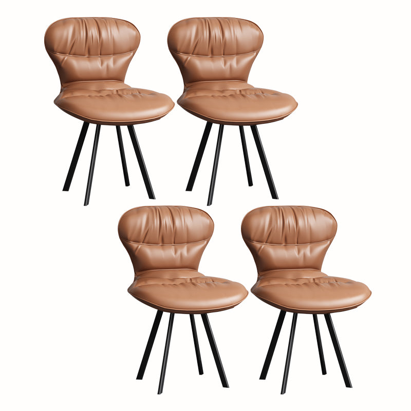 Black Steel Legs Dining Chairs Modern Armless Chair with Faux Leather Upholstered