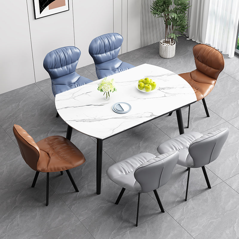 Black Steel Legs Dining Chairs Modern Armless Chair with Faux Leather Upholstered