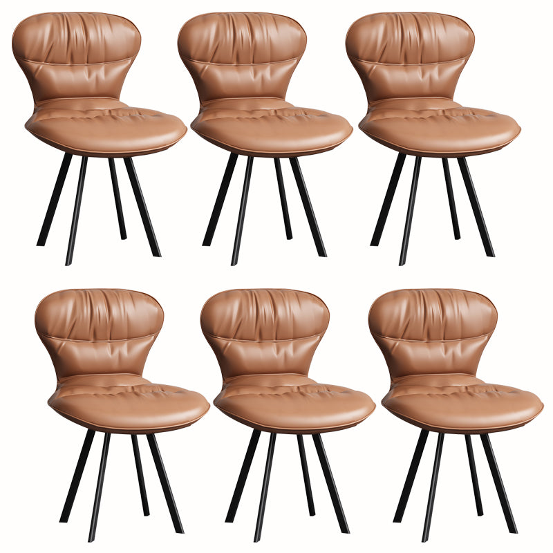 Black Steel Legs Dining Chairs Modern Armless Chair with Faux Leather Upholstered