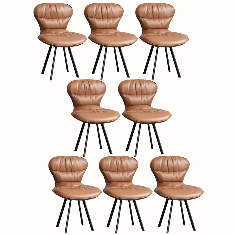 Black Steel Legs Dining Chairs Modern Armless Chair with Faux Leather Upholstered
