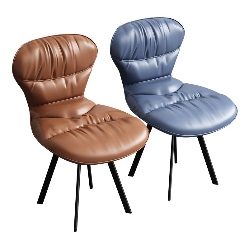 Black Steel Legs Dining Chairs Modern Armless Chair with Faux Leather Upholstered
