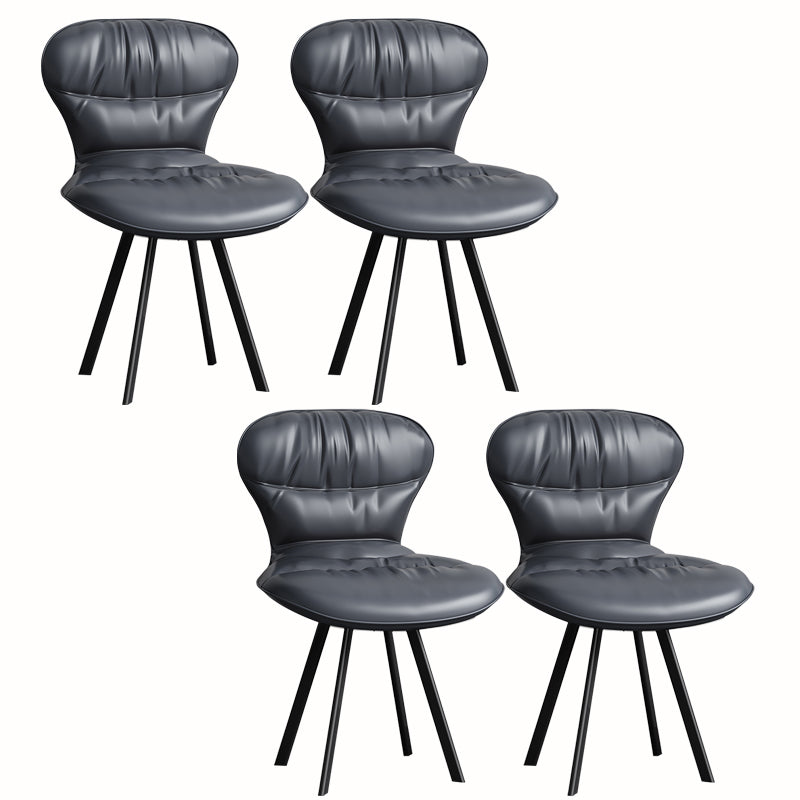 Black Steel Legs Dining Chairs Modern Armless Chair with Faux Leather Upholstered
