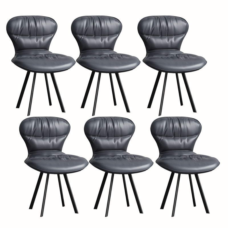 Black Steel Legs Dining Chairs Modern Armless Chair with Faux Leather Upholstered