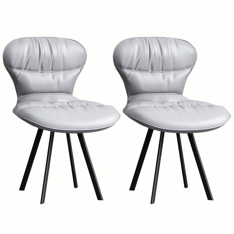 Black Steel Legs Dining Chairs Modern Armless Chair with Faux Leather Upholstered