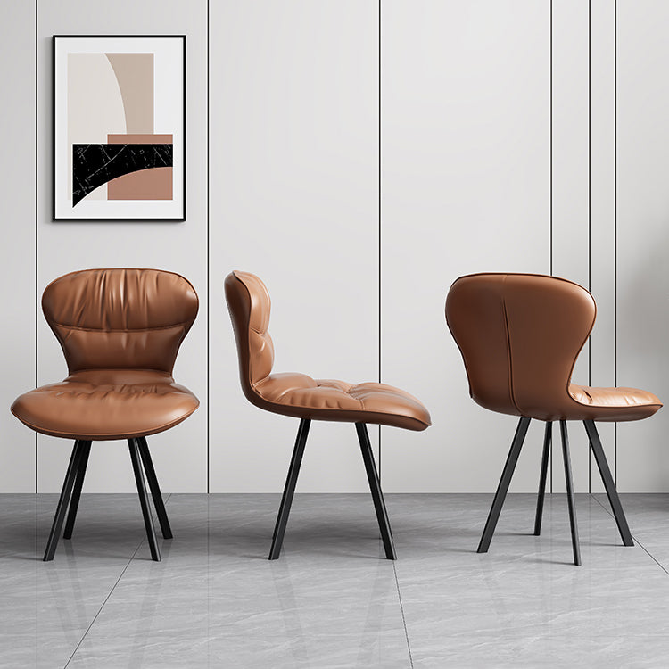 Black Steel Legs Dining Chairs Modern Armless Chair with Faux Leather Upholstered