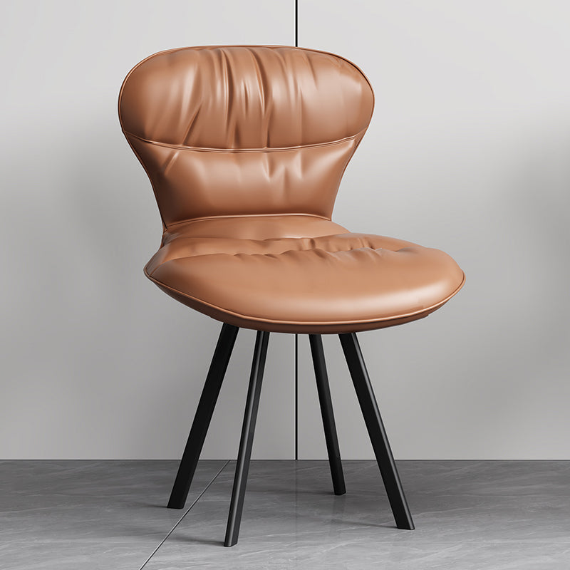 Black Steel Legs Dining Chairs Modern Armless Chair with Faux Leather Upholstered
