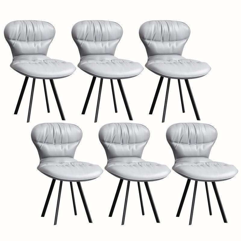 Black Steel Legs Dining Chairs Modern Armless Chair with Faux Leather Upholstered