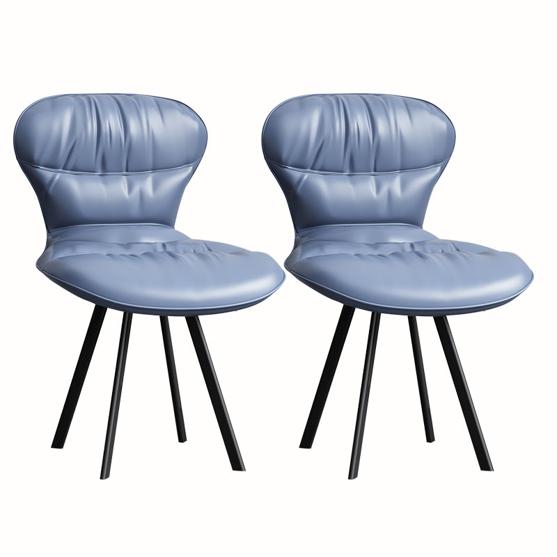 Black Steel Legs Dining Chairs Modern Armless Chair with Faux Leather Upholstered