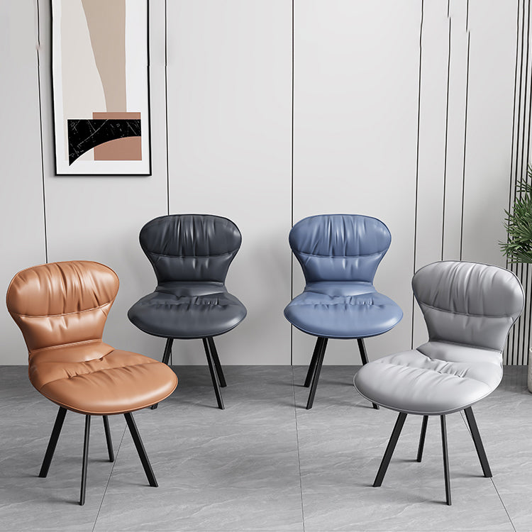 Black Steel Legs Dining Chairs Modern Armless Chair with Faux Leather Upholstered