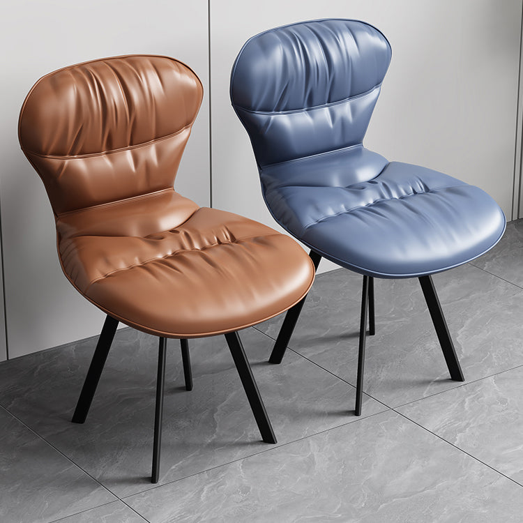 Black Steel Legs Dining Chairs Modern Armless Chair with Faux Leather Upholstered