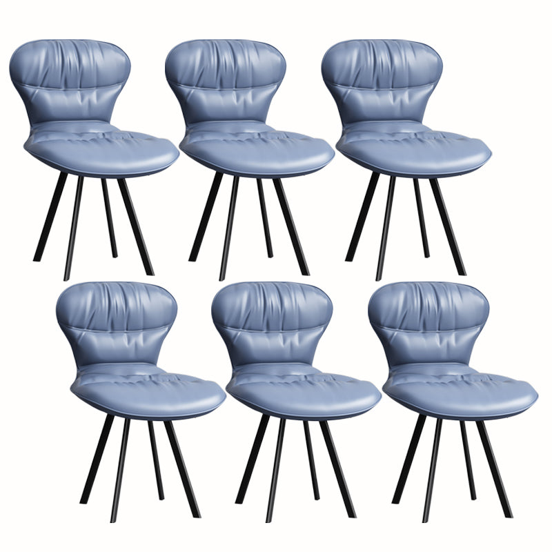 Black Steel Legs Dining Chairs Modern Armless Chair with Faux Leather Upholstered