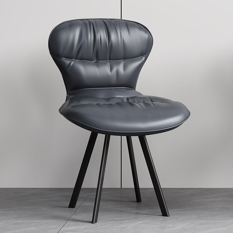 Black Steel Legs Dining Chairs Modern Armless Chair with Faux Leather Upholstered