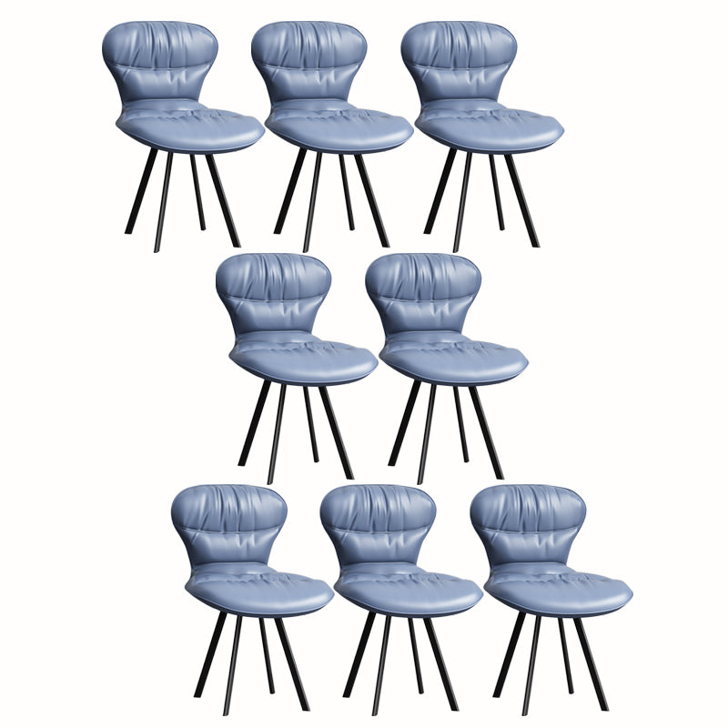 Black Steel Legs Dining Chairs Modern Armless Chair with Faux Leather Upholstered