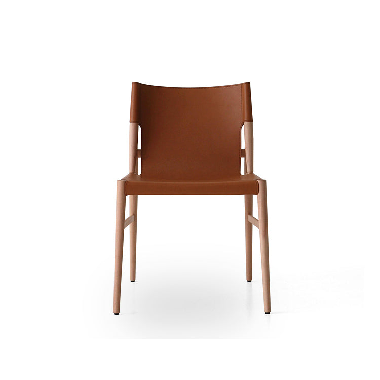 Faux Leather and Wood Armless Dining Chairs Modern Side Chair Set