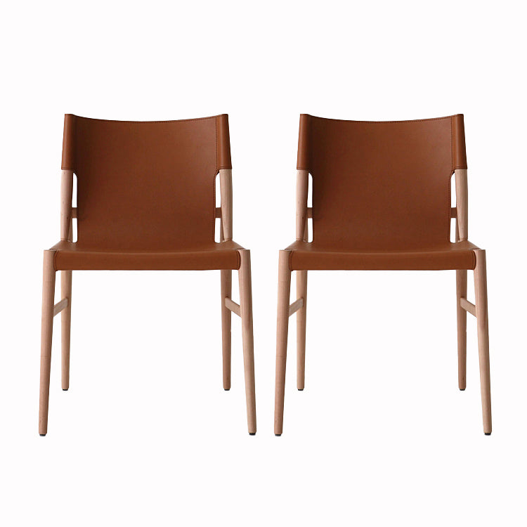 Faux Leather and Wood Armless Dining Chairs Modern Side Chair Set