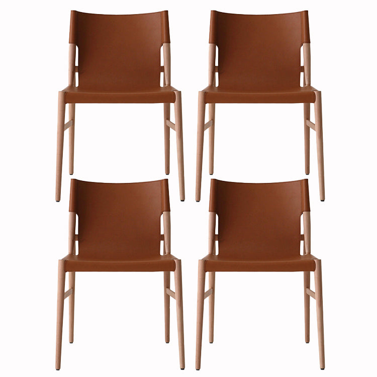 Faux Leather and Wood Armless Dining Chairs Modern Side Chair Set