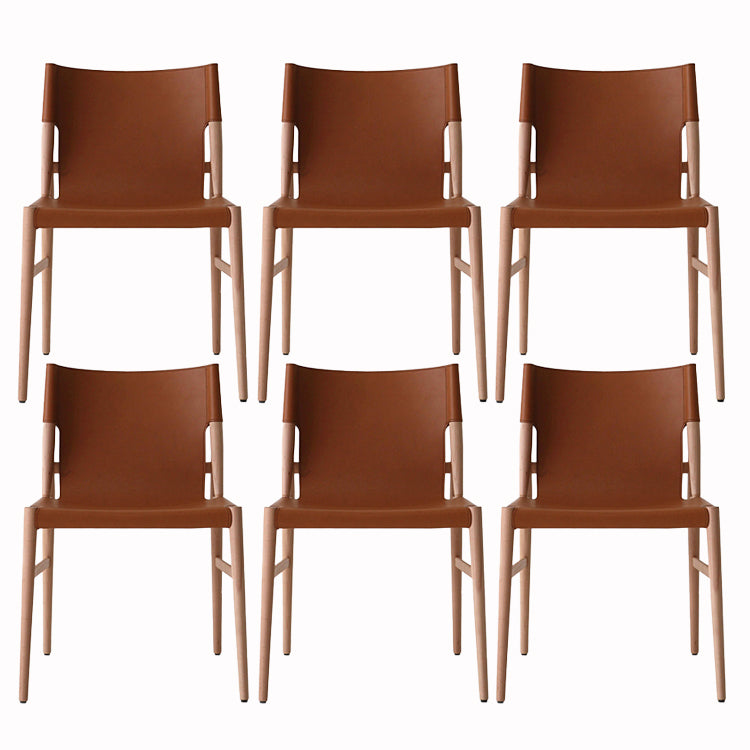 Faux Leather and Wood Armless Dining Chairs Modern Side Chair Set