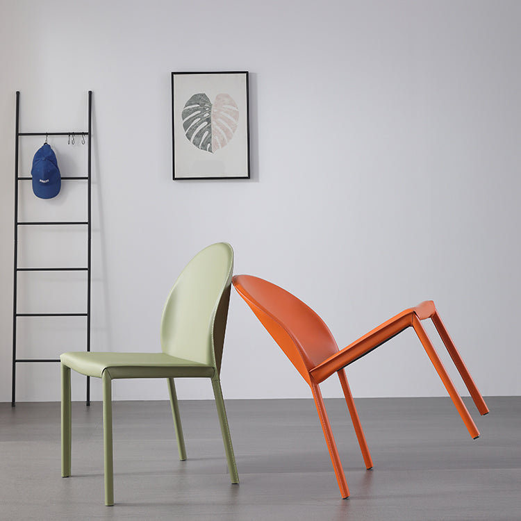 Orange and Green Dining Chairs Modern Faux Leather Armless Dining Side Chair