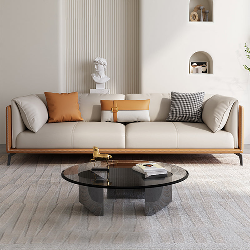 Contemporary Cushions Standard Pillow Top Arm Genuine Leather Sofa