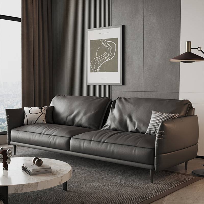 Leather Contemporary Square Arm Stain Resistant Settee Bench with Pillows