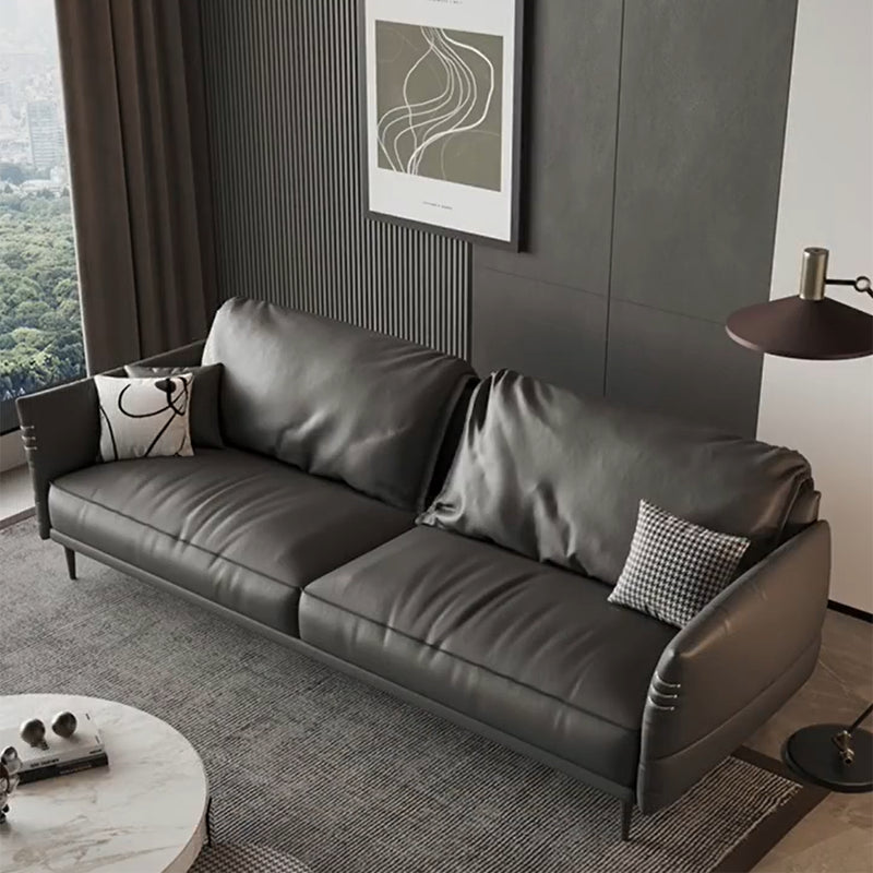 Leather Contemporary Square Arm Stain Resistant Settee Bench with Pillows