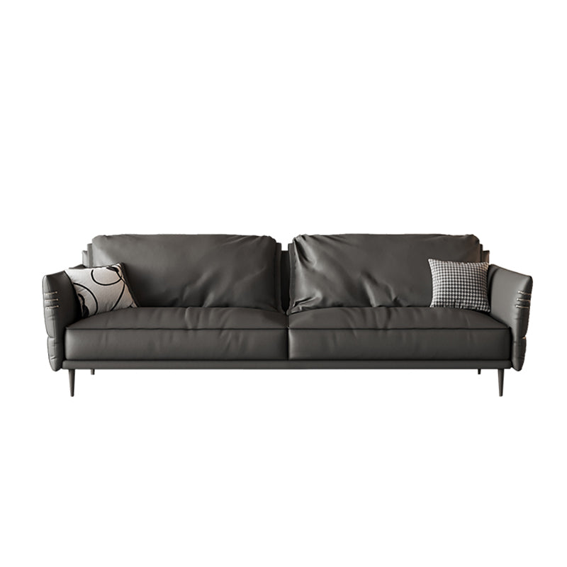 Leather Contemporary Square Arm Stain Resistant Settee Bench with Pillows