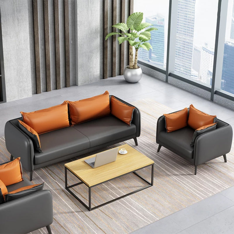 31.49" H Faux Leather Contemporary Tuxedo Arm Sofa Standard Sofa