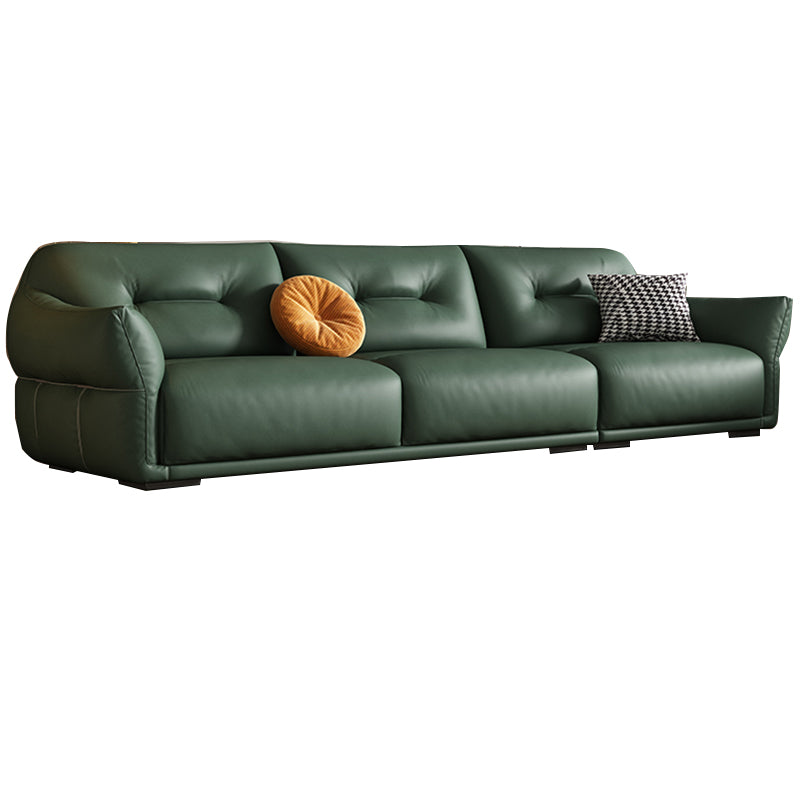 Contemporary Green Square Arm Genuine Leather Stationary Sofa