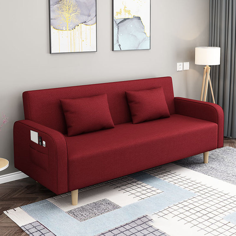 Contemporary Sofa with 2 Pillows Convertible Square Arm Seating
