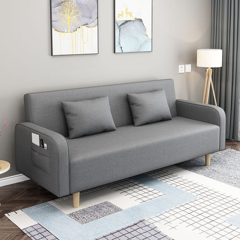 Contemporary Sofa with 2 Pillows Convertible Square Arm Seating