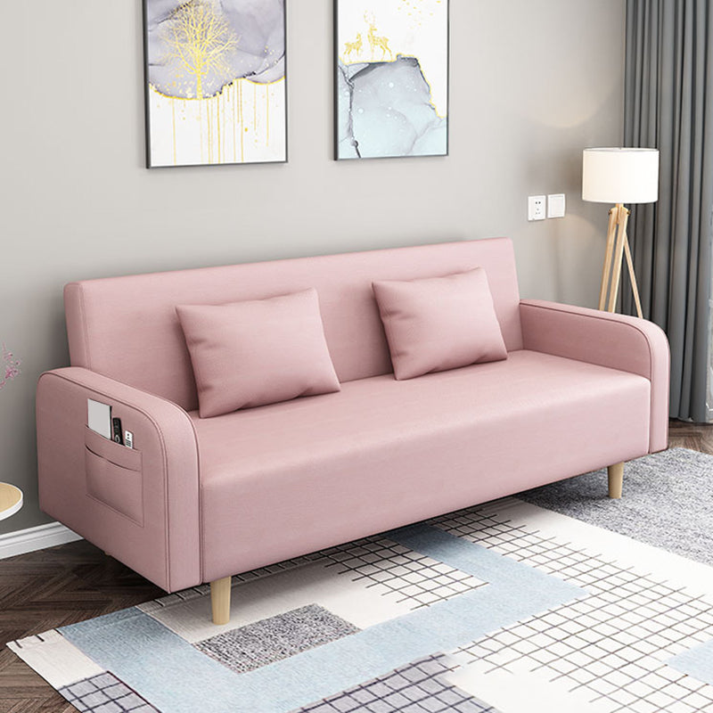 Contemporary Sofa with 2 Pillows Convertible Square Arm Seating