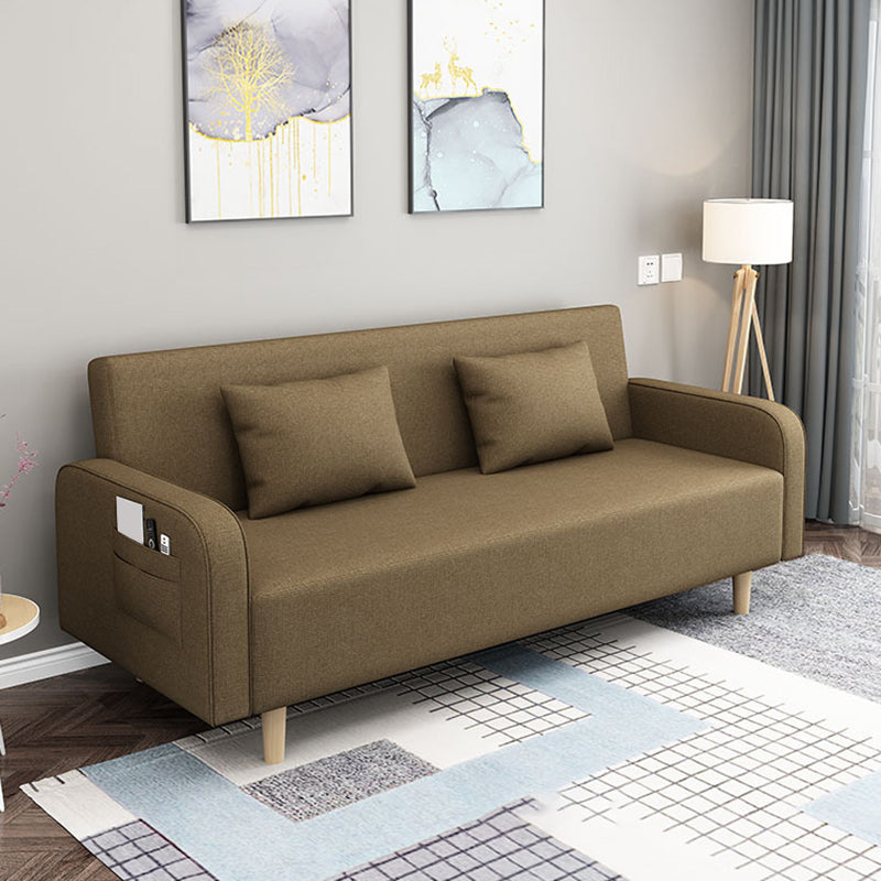 Contemporary Sofa with 2 Pillows Convertible Square Arm Seating